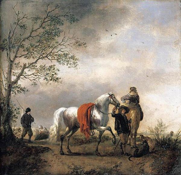 Philips Wouwerman Cavalier Holding a Dappled Grey Horse Norge oil painting art